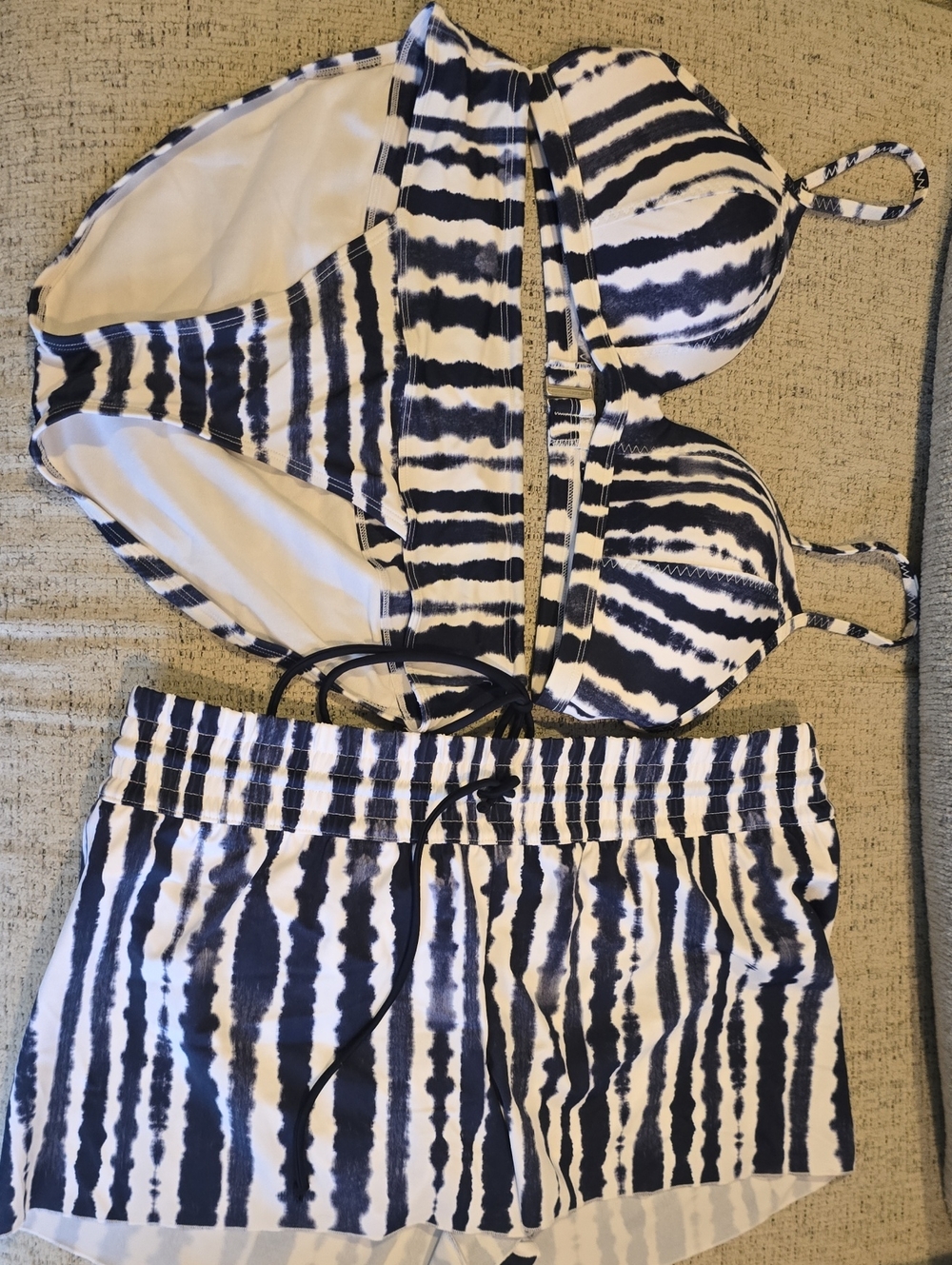 Women's Athleta Navy and White Striped Three-Piece Swim Set. BNWT!!